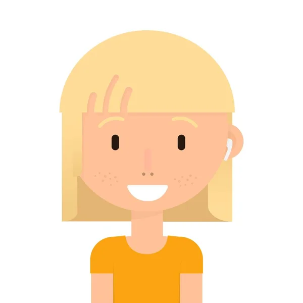 Sarışın Kısa Saçlı Avatarlı Korsan Kulaklıklı Gülen Kız Beyaz Arkaplanda — Stok Vektör