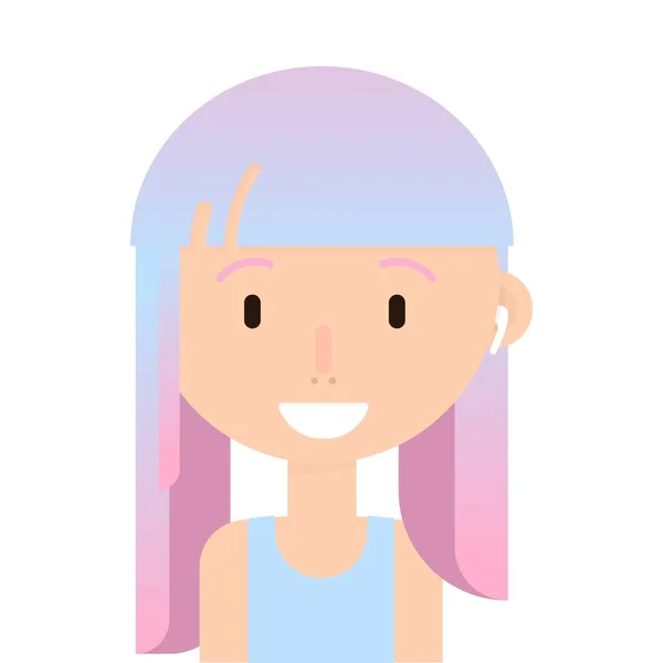 Renkli Saç Avatarı Korsanı Kulaklığı Olan Gülümseyen Kız Beyaz Arkaplanda — Stok Vektör