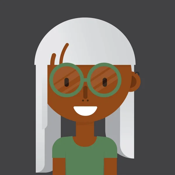 Sourire Fille Africaine Avec Avatar Cheveux Gris Clair Piratage Écouteurs — Image vectorielle