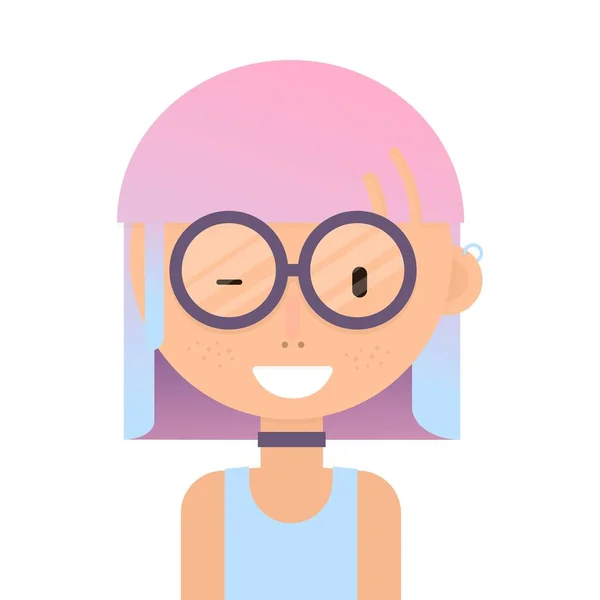 Renkli Saç Avatarı Korsanı Kulaklığı Olan Gülümseyen Kız Beyaz Arkaplanda — Stok Vektör