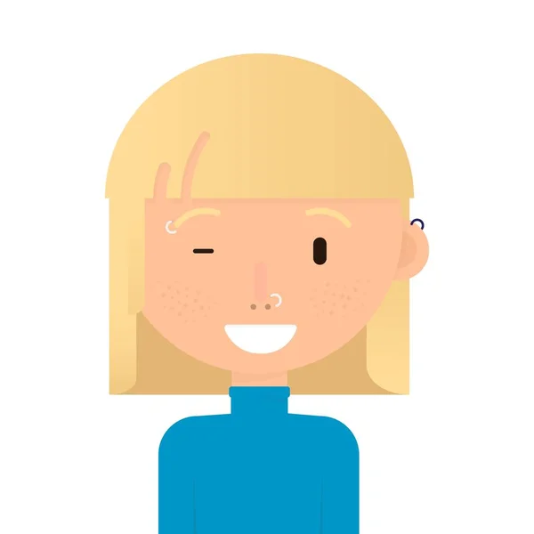 Sarışın Kısa Saçlı Korsan Kulaklıklı Gülümseyen Kız Beyaz Arkaplanda Düz — Stok Vektör