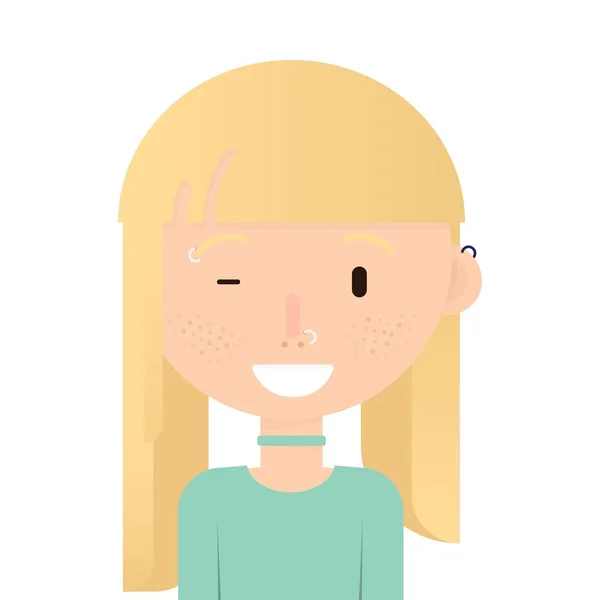 Fille Souriante Avec Avatar Blond Piratage Écouteurs Style Plat Sur — Image vectorielle