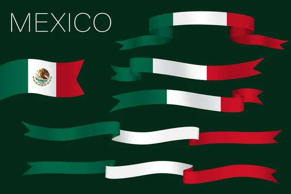 Mexico Flag Ribbon Set Vektör Hisse Llüstrasyonu — Stok Vektör