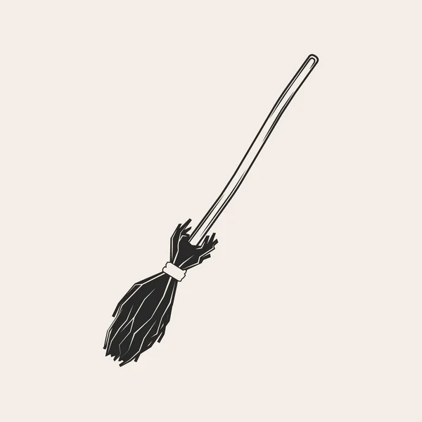 Halloween Broom Icon Black White — Stock Vector