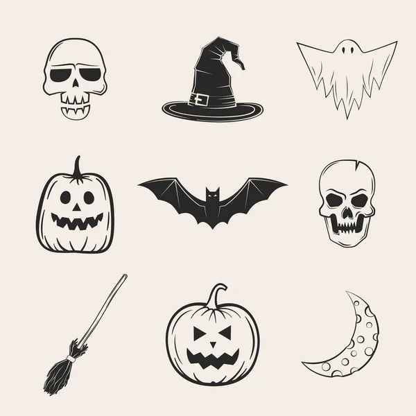 Conjunto Iconos Halloween Iconos Planos Blanco Negro — Archivo Imágenes Vectoriales
