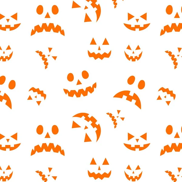 Halloween Orange Festligt Sömlöst Mönster Ändlös Bakgrund Med Pumpor Leenden — Stock vektor