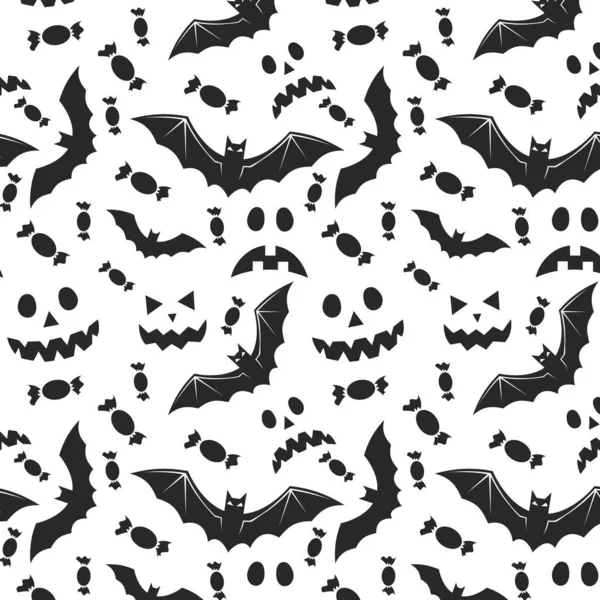 Patrón Halloween Sin Costuras Con Cráneos Murciélago Calabaza Sombrero Bruja — Archivo Imágenes Vectoriales