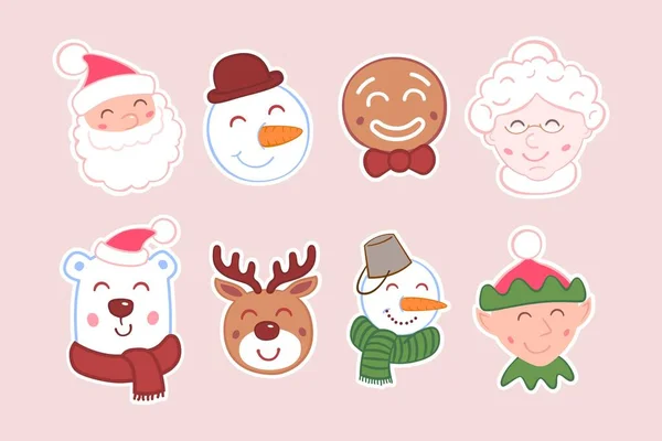 Sevimli Noel Baba, Kardan Adam, Kutup Ayısı ve diğer Noel karakterleri çıkartmaları.