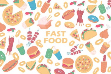 Fast food 'un arka bahçedeki bileşimi, yassı ikonlar. Restoran ya da yemek kamyonu