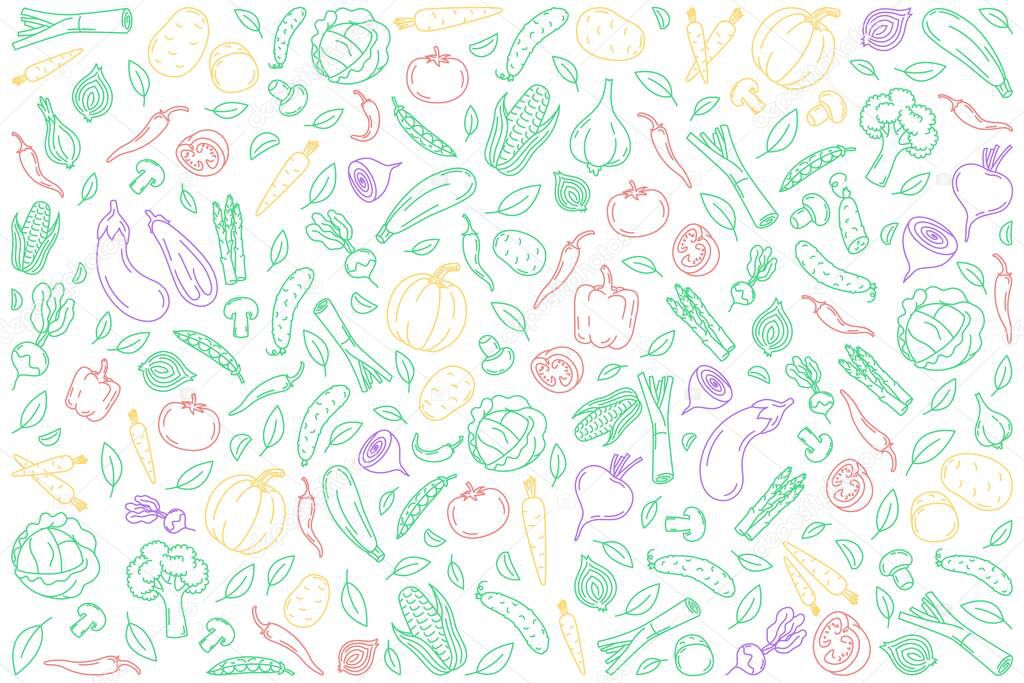 Vegetables colored line icons background Illustration for backgrounds, card, posters, banners. Vegetables composition.