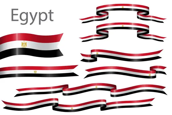 Набір Стрічки Прапора Кольорами Єгипту Святкування Дня Незалежності Векторна Графіка