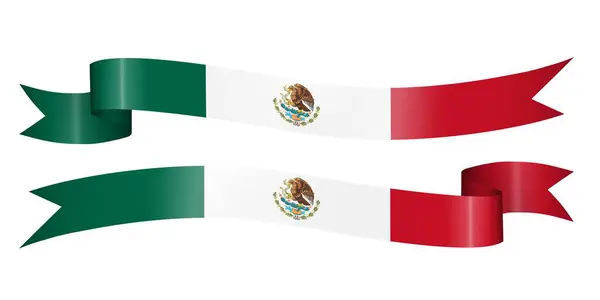 一套带有墨西哥色彩的国旗彩带 用于独立日庆祝装饰 矢量图形