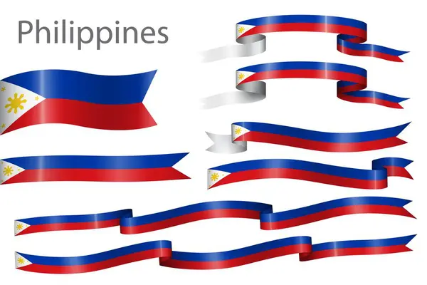 一套菲律宾国旗彩带 用于独立日庆祝装饰 矢量图形