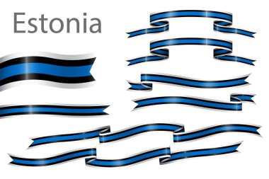 Bağımsızlık Günü dekorasyonu için Estonya 'nın renklerine sahip bir kurdele seti.