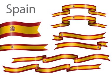 Bağımsızlık Günü için İspanya 'nın renklerine sahip bayrak kurdelesi seti.