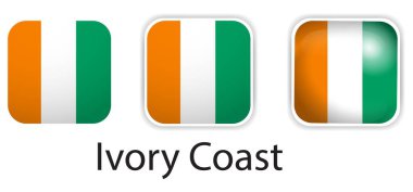 Fildişi Sahil Vektör simgeleri yuvarlak kare şeklinde ayarlandı