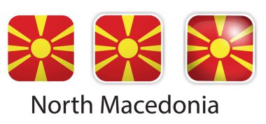 Kuzey Makedonya bayrak vektör simgeleri yuvarlak kare şeklinde dizildi