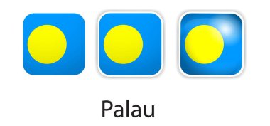 Palau bayrak vektör simgeleri yuvarlak kare şeklinde ayarlandı