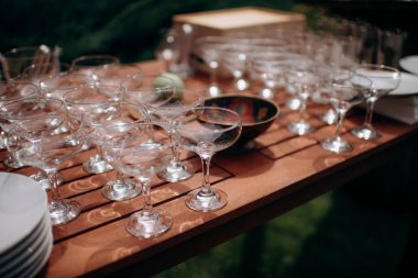 buffet with wine and champagne glasses