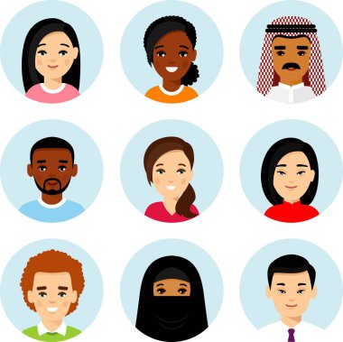 Farklı avatarlar Afro-Amerikan ve Avrupa halklarıdır.