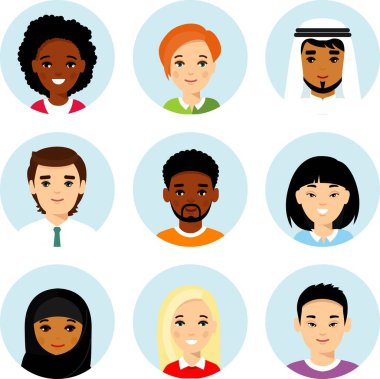 Farklı avatarlar Afro-Amerikan ve Avrupa halklarıdır.