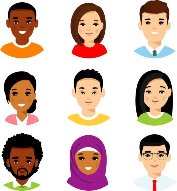 Farklı avatarlar Afro-Amerikan ve Avrupa halklarıdır.