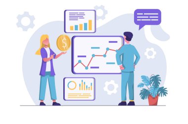 İş analizi. İş adamları çizelgelerle iş analizi yapar.