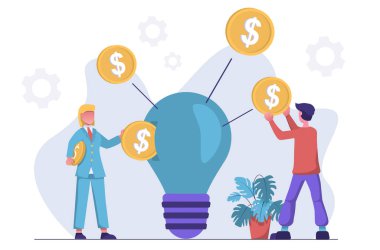 Başlangıç yatırımı. Bir iş adamı ampule para fırlatır..