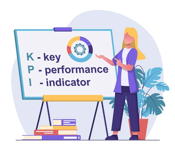 Key Performance Indicators Girl Speaker Explains Meaning Word Kpi Board — Stock Vector