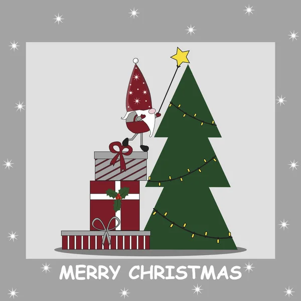 Nový Rok Vánoce Santa Claus Elf Stojí Hromadě Novoroční Dárky — Stockový vektor