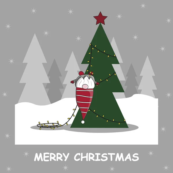 Ano Novo Natal Santa Claus Elfo Emaranhado Uma Grinalda Pendurado —  Vetores de Stock