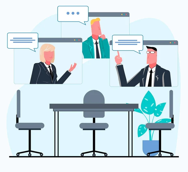 Team Businessmen Businesswoman Communicate Video Link Business Video Conference Takes — Stock Vector