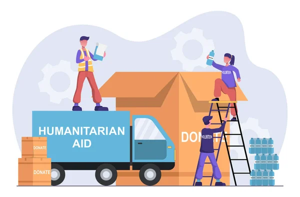 Ehrenamtlich Freiwilligenorganisation Sammelt Humanitäre Hilfe Für Bedürftige Freiwilligenarbeit — Stockvektor