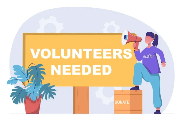 Necesitan Voluntarios Voluntariado Organización Voluntarios Está Reclutando Voluntarios Chica Con — Vector de stock
