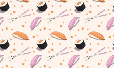 Pattern sushi, caviar and sticks