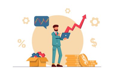 İş büyümesi. Bir iş adamı, bir not defterinde, vites kutusunun yanında bir grafik çiziyor.