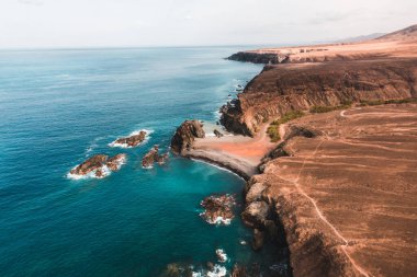Fuerteventura seashore with waves from drone 
