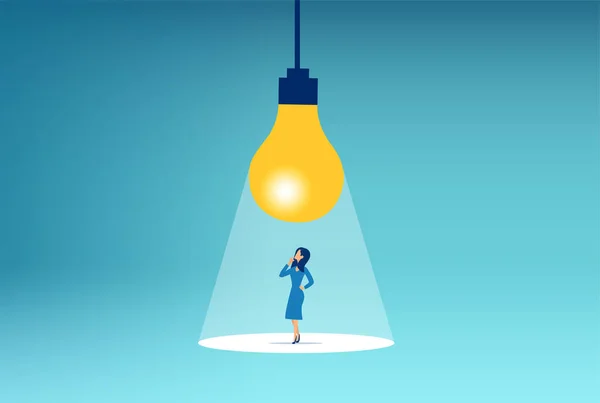 Innovation Creativity Imagination Concept Vector Businesswoman Thinking Bright Light Bulb — Stock Vector
