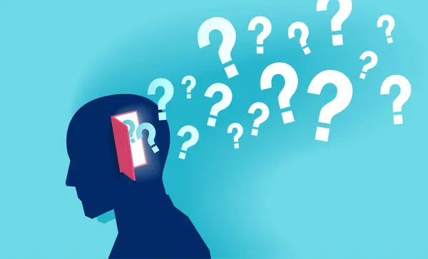 Vector Human Head Question Marks Flying Head Mental Health Memory — Stock Vector