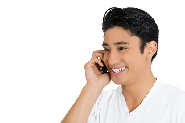 Портрет Счастливого Человека Разговаривающего Мобильному Телефону — стоковое фото