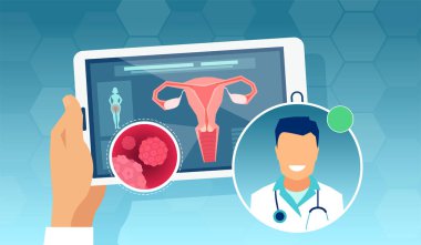 HPV enfeksiyonu ve taraması hakkında çevrimiçi danışmanlık yapan bir jinekoloğun vektörü