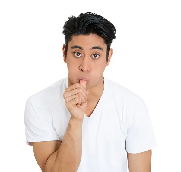 Dumb Looking Man Sucking His Thumb Isolated White Background — Stock fotografie