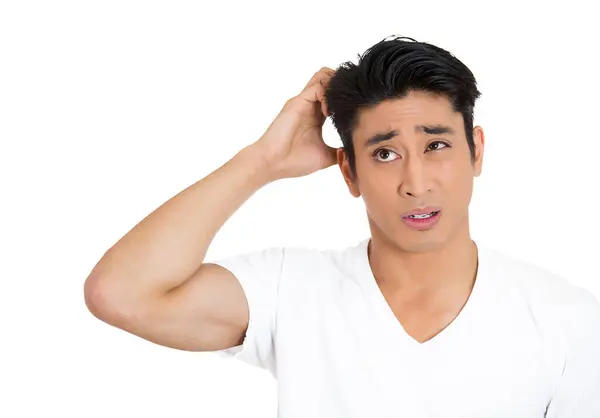 Young Man Scratching Head Thinking Something Can Remember Looking — Stock Photo, Image