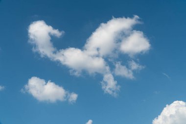 beautiful blue sky with a few patchy white clouds.
