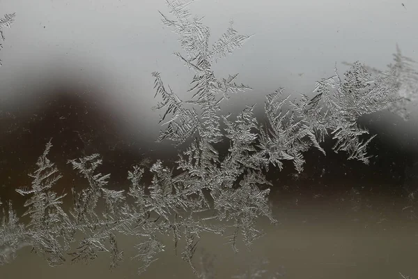 Fagy Ablakon Jégkristályok Téli Háttér — Stock Fotó