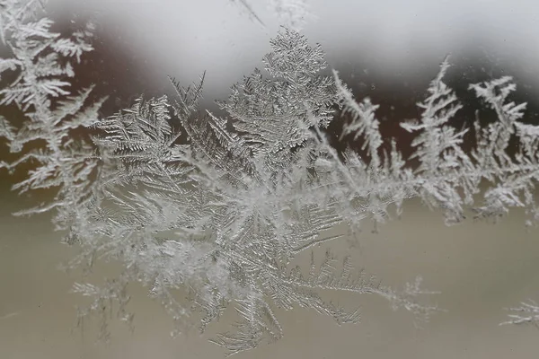 Fagy Ablakon Jégkristályok Téli Háttér — Stock Fotó