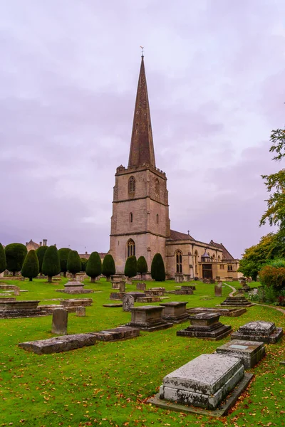 Painswick Reino Unido Outubro 2022 Vista Pôr Sol Igreja Santa — Fotografia de Stock