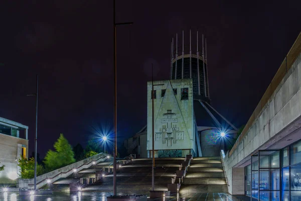Nachtzicht Metropolitan Cathedral Christ King Liverpool Merseyside Engeland Verenigd Koninkrijk — Stockfoto