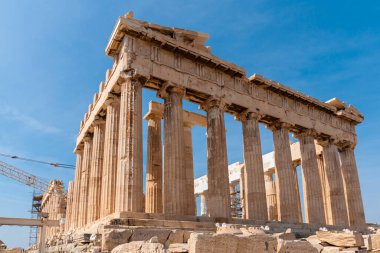 View of the Parthenon temple, part of the Acropolis compound in Athens, Greece