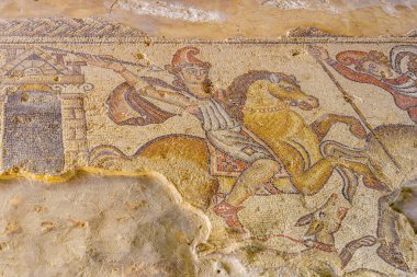 View of an ancient Roman era mosaic floor of the Nile house, in Tzipori National Park, Northern Israel